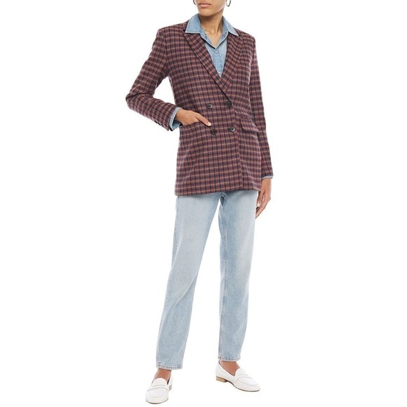 NWT SANDRO Toms Double-Breasted Checked Wool-Blend Blazer Multicolor Size 42